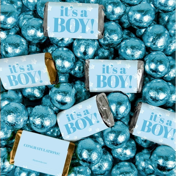 102 Pcs It's A Boy Stars Themed Hershey's Miniatures and Chocolate Balls (1.62lb)