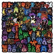 102 Pcs Neon Poke Stickers, Cute Cartoon Pikac Anime Decals, Vinyl Stickers for Laptop, Luggage, Guitar, Kids Toy Decor, 14+