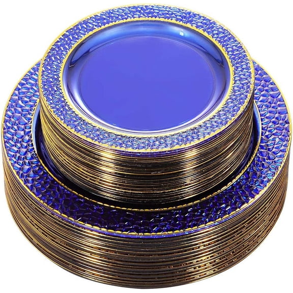 102-Piece Blue Disposable Plastic Plate Set 10.25 Inch Dinner and 7.5 Inch Dessert Plates