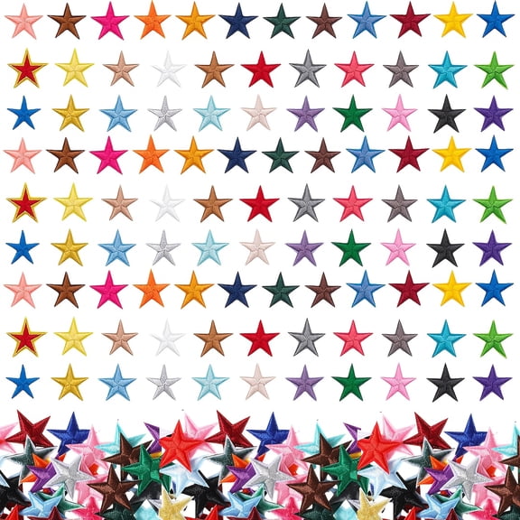 102 Piece Multicolor Star Patches with Sharp Corners - Iron-On/Sew-On Appliques for DIY Crafts, Fashion, Clothing & Party Decor. Bulk Embellishments for Beginners & Experts.