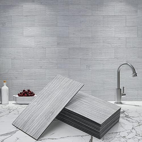 102-Piece Peel and Stick Tile Backsplash for Kitchen Bathroom, 3in. × 6in. Stick on Subway Tile White-Washed Wood Plank