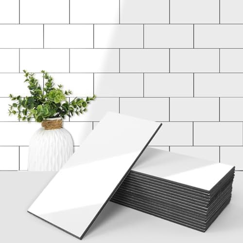 102-Piece Peel and Stick Wall Tile for Kitchen Backsplash, Bathroom, Fireplace, 3in. × 6in. Stick on Subway Tile, Glossy White