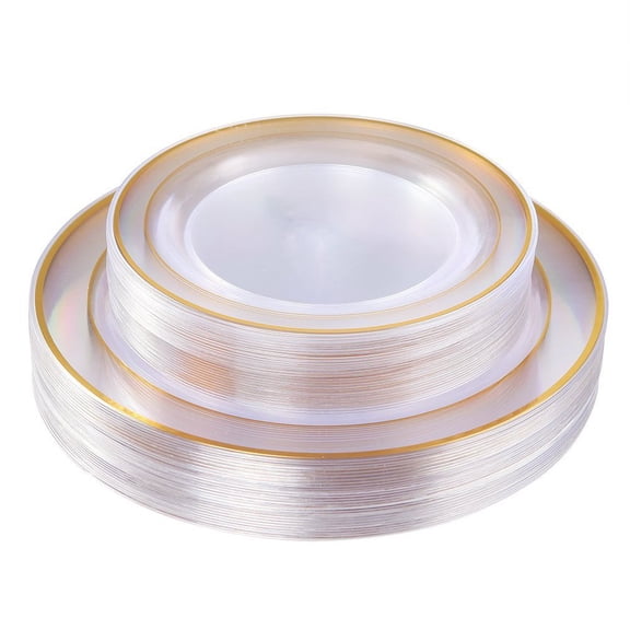 102 Pieces Gold Plastic Plates, Disposable Party Plates White Gold Rim, 51 Disposable Gold Dinner Plates 10.25 Inch and 51 Disposable Dessert Appetizer Elegant Fancy Wedding Plates 7.5 Inch