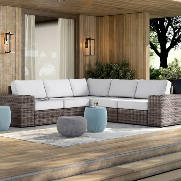 102" Reversible Outdoor Sectional With Cushions. Strong Aluminum & . Resists Rust, Water, . Comfortable Grey Padding. Coastal Appeal Fully Assembled. . Luxurious Gray Bedding. Decoration