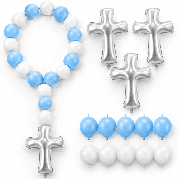 102 Rosary Balloons 12in Link Latex Cross Foil Tail Blue