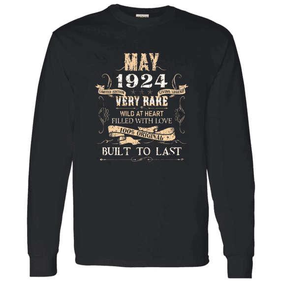 102 Years Old 102Nd Birthday Legend Vintage May 1924 Bday Long Sleeve Shirt