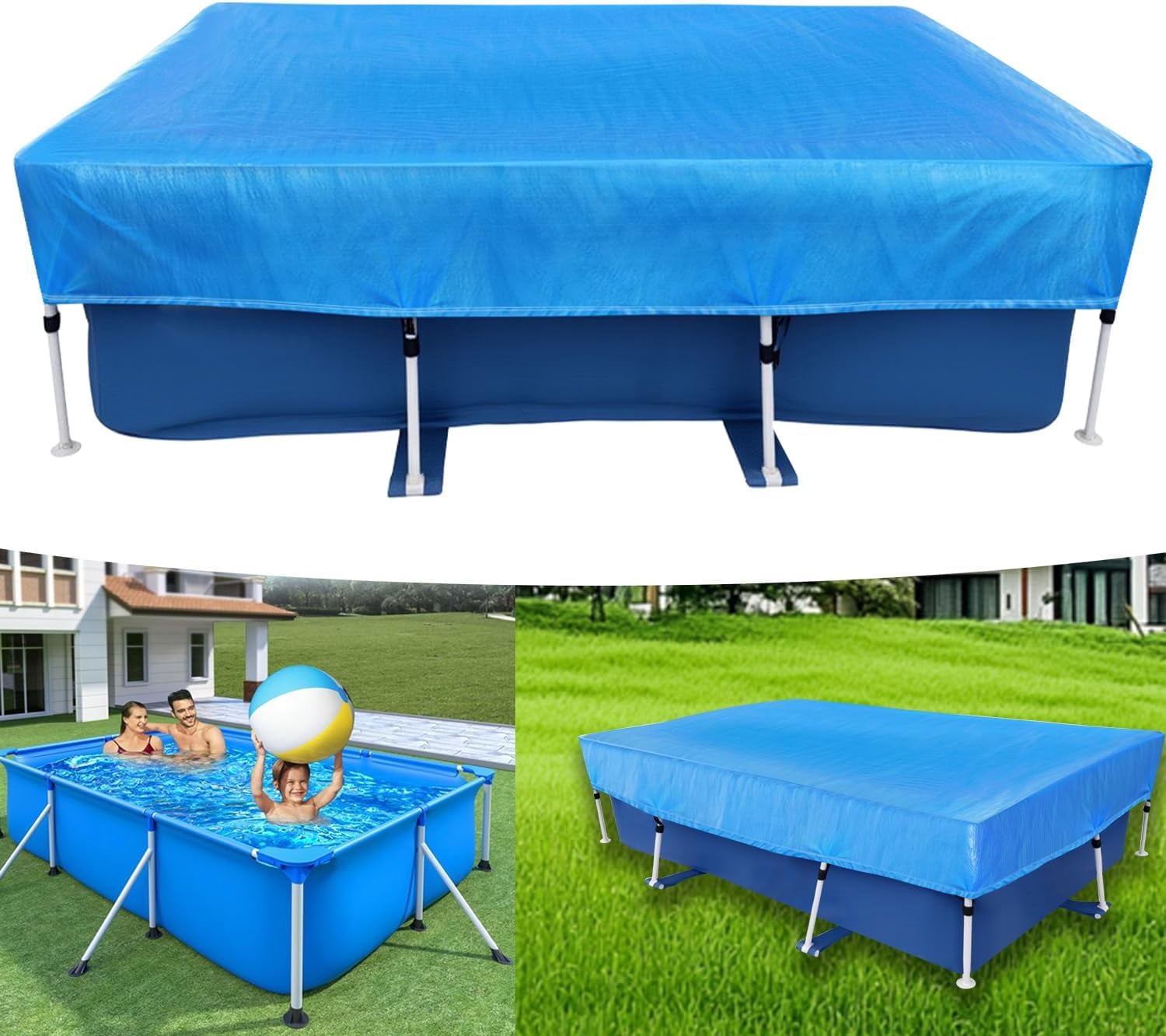 102" x 67" Rectangular Pool Covers for 8.5 ft x 5.6 ft Rectangle Frame Swimming Pools 102 X 63 Durable PE Tarpaulin Dust Proof Rain Proof Garden Outdoor