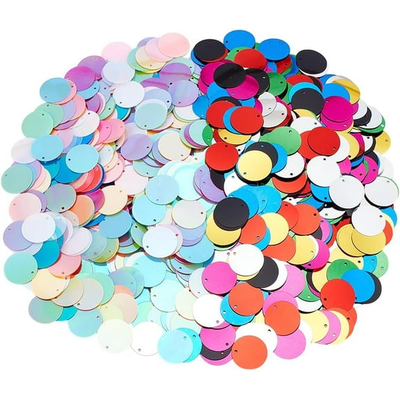 1020 Pcs Flat Round Sequin Paillettes 2 Styles 2cm(0.79'') PVC Colorful Large Shiny Loose Sequins Spangles with Hole for DIY Knitting Sewing Embellishment Embroidery Crafts
