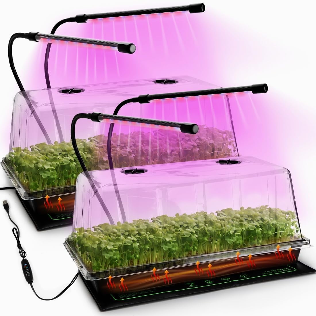 1020 Plant Tray with Tall 7.3'' Dome, 5-Pack Extra Large Seed Starter Tray with Humidity Domes, Heavy Duty 1020 Trays and Flats with Lid, Seed Germination Mini Greenhouse No Hole for Balcony Garden