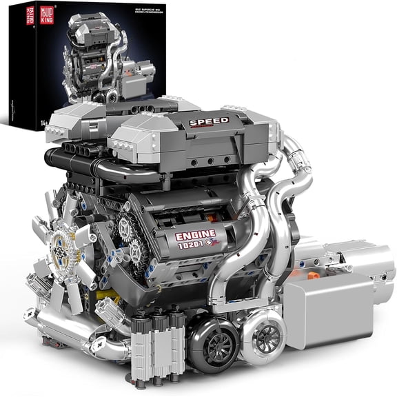 10201 W16 Engine Model Kit, MOC Bug Supercar Engine Model with Battery and Motor, Collectable 16 Cylinder Car Engine Transmission, Shiftable Gear Operation for (2024 PCS)