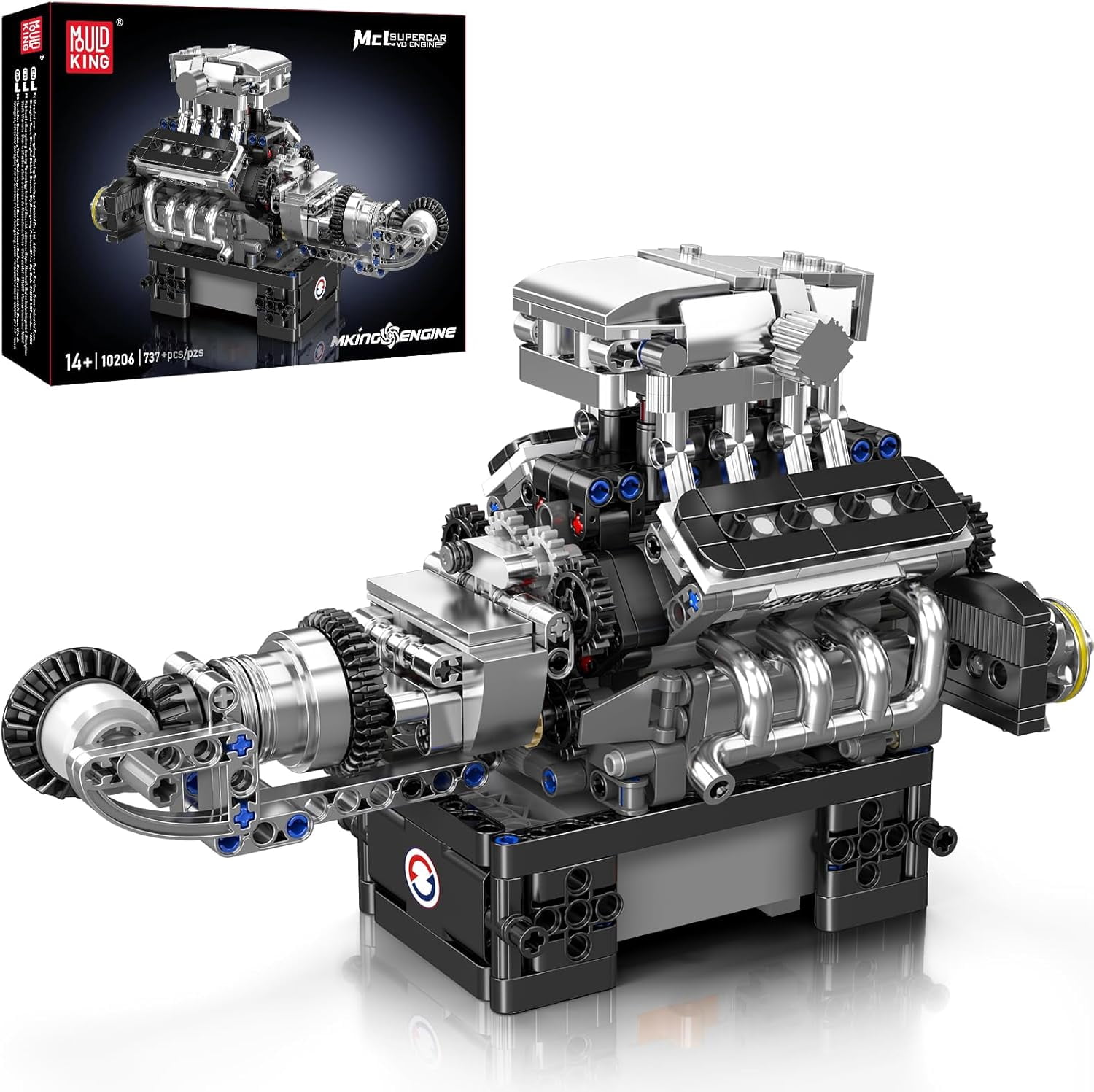 10206 V8 Combustion Engine Model Kit that Runs, Build Your Own MOC V8 Engine Model Toy, 8-Cylinder Petrol Car Engine Replica Model Building Kit (737 PCS)