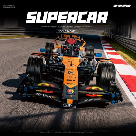 1020PCS 1:10 Scale Orange Grand Prix Racing Car Building Blocks MOC Track Sports Car Model DIY Assembly Bricks Educational Toy G