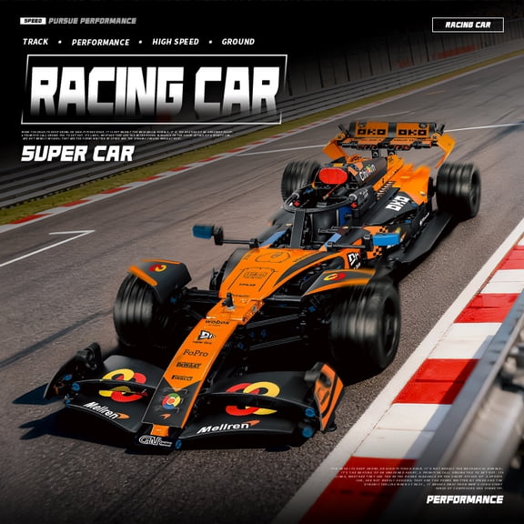 1020PCS 1:10 Scale Orange Grand Prix Racing Car Building Blocks MOC Track Sports Car Model DIY Assembly Bricks Educational Toy G