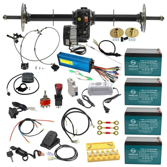 1020mm 40" Rear Axle Kit 48V 1000W Brushless DC Differential Motor Kit & 48V 1000W-2200W 40A Controller & 4 Pack 12v 12ah 6-DZM-12 Battery Set for Electric Go kart Trike Golf Cart ATV Vehicles