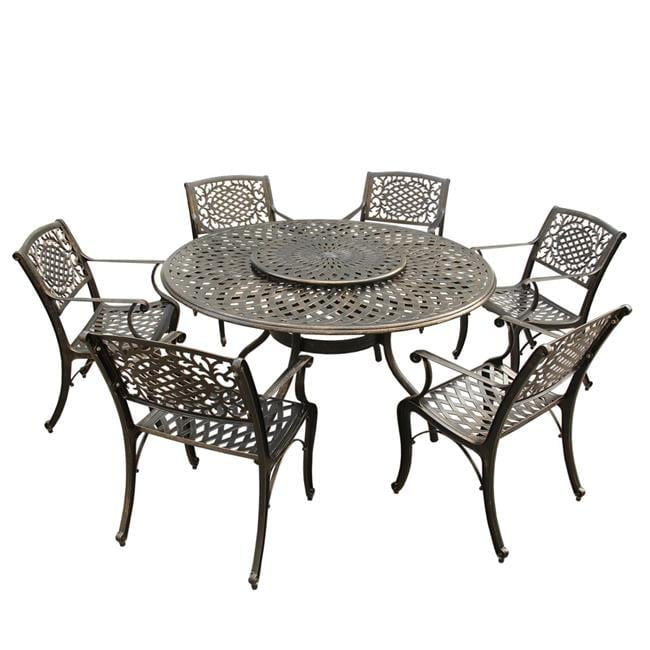 Bronze Aluminum 7-Piece Round Outdoor Dining Set with Lazy Susan