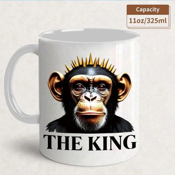 1022 37 11oz Ceramic Mug with Monkey King Design THE KING Typography Black Golden Animal Portrait Reusable Hand Wash Only Ideal Christmas Thanksgiving Father S Day Mother S Day Unique Statement Piece