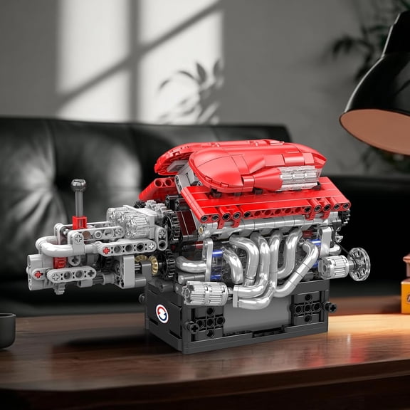 10226 FE Supercar V12 Engine Building Kit with Gearbox,863+ Pieces Mechanical Model Featuring Working Multi-Speed Transmission