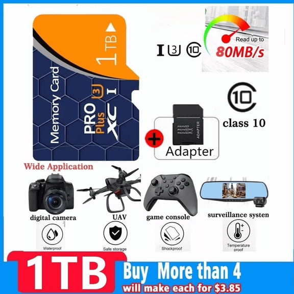 1024 Extreme Micro SD Card Class 10 V30 Memory Card U3 TF Card with Adapter for Camera/Android Phones with A SD Card Adapter TF Card 1T Micro SD Memory Cards HIGH Speed