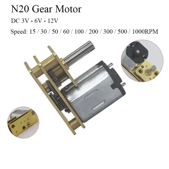 1024-N20 Micro Metal Geared Motor DC 3V/6V/12V 15-1000RPM Adjustable Speed Mini High Torque Gearmotor for DIY Robotics