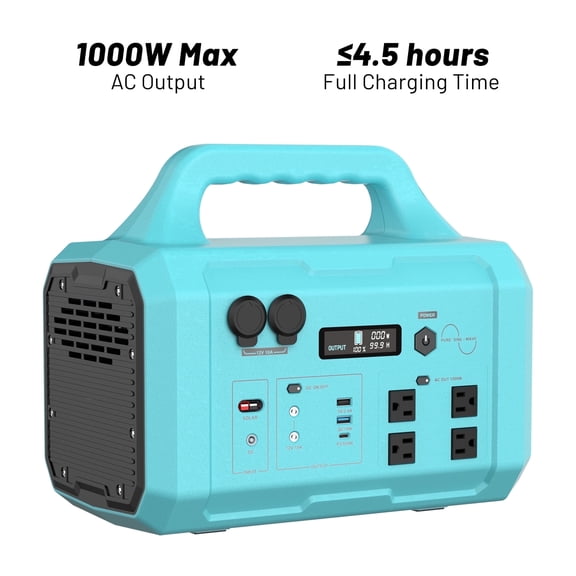 1024Wh Solar Generator, 1000W Pure Sine Wave Portable Power Station – AC/Car/Solar Charged Backup Battery for Home Emergency, Camping, RV & Outdoor Adventures