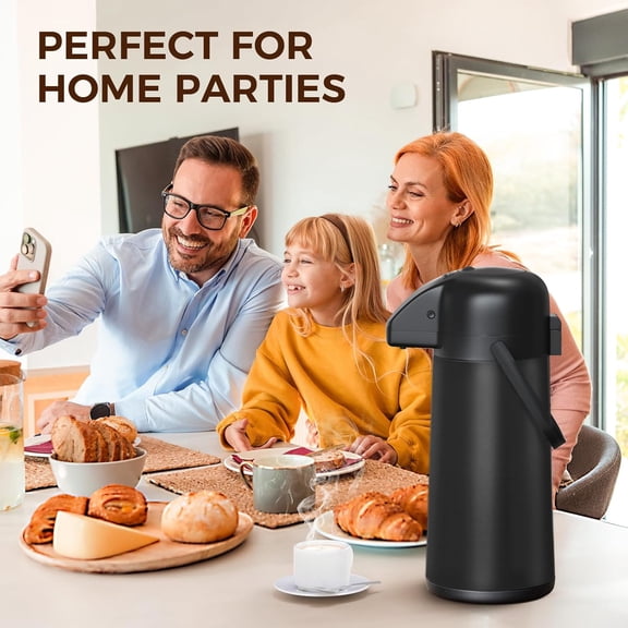 102OZ Airpot Coffee Dispenser with Pump - Insulated Stainless Steel Hot Water Beverage Carafe for Parties, Black