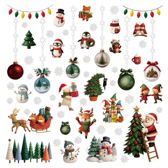 102PCS Christmas Window Clings Decorations Double-Sided Reusable Peel and Stick for Glass Windows Doors Living Room Nursery Home Office Lodge
