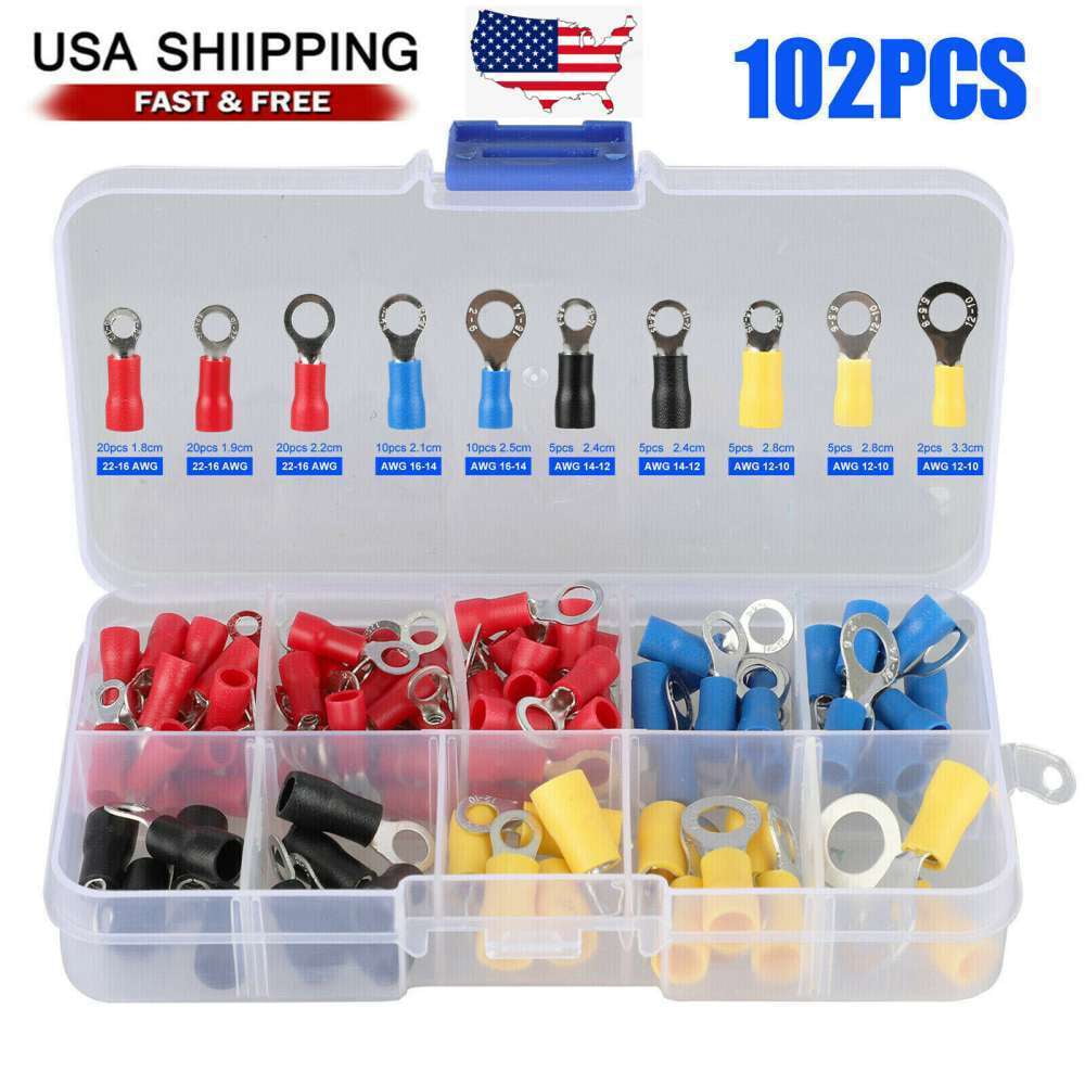 102PCS Insulated Electrical Wire Splice Terminal Spade/Crimp/Ring ...