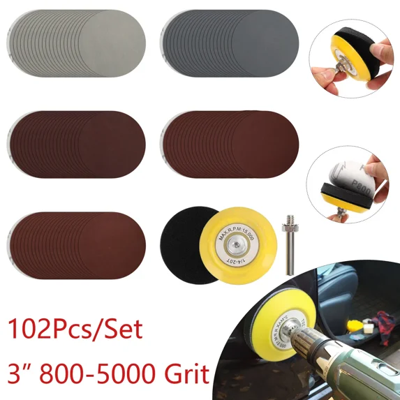 102Pack 3" Sanding Discs 800-5000 Grit For Drill Wet Dry Hook Loop Sandpaper Pad