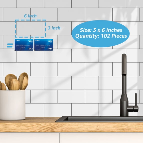 102Pcs 3in. × 6in Peel and Stick Wall Tile for Kitchen Backsplash, Bathroom, Fireplace,Stick on Subway Tile,Glossy White