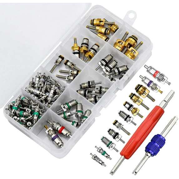 102Pcs Air Conditioning Valve Core, Automotive Air Conditioning Valve Stem Cores With Removal Tool For Car Air Repair