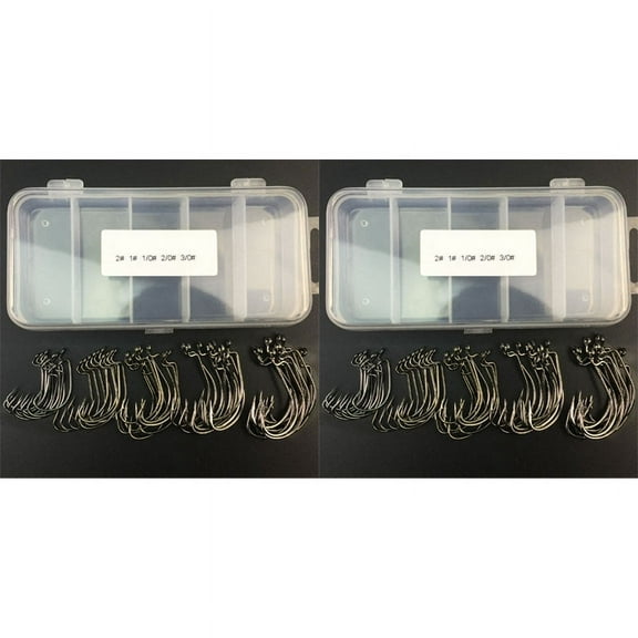 102Pcs Fishing Hooks High Carbon Steel Worm Senko Bait Jig Fish Hooks with Plastic Box,102 Pcs Fishing hook (include box),Black