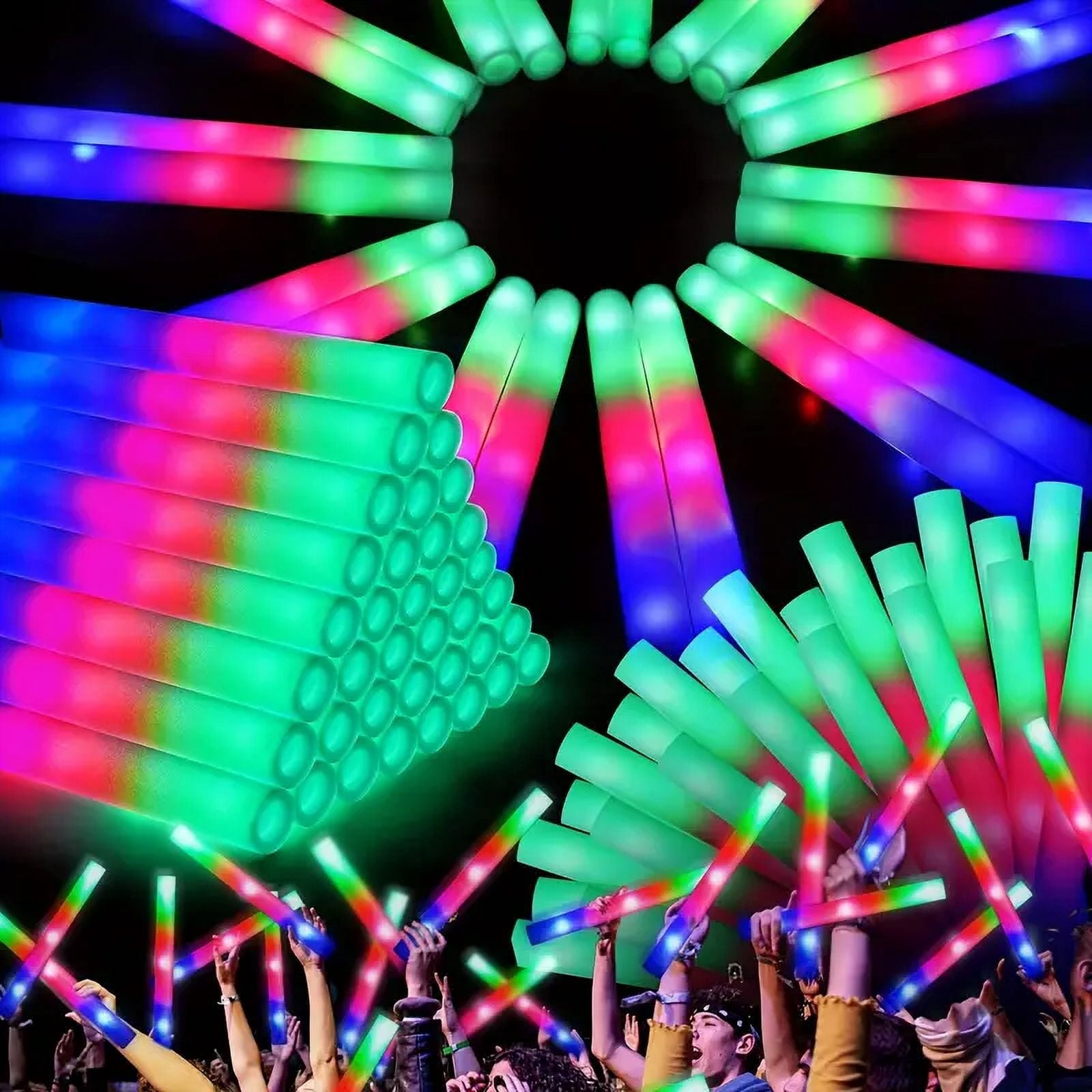 Micrency 102Pcs Foam Light Sticks - Glow-in-The-Dark with 3 Flashing Modes - Party, Wedding, Birthday, Concert, Halloween & Christmas Supplies
