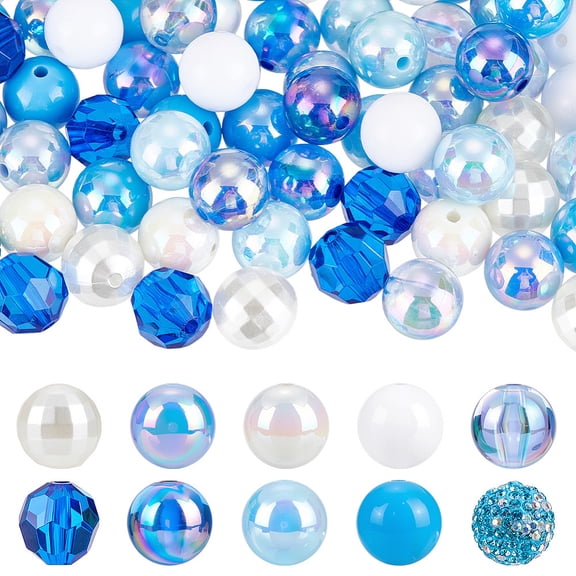 102pcs 11 Styles Winter-Themed Bubblegum Beads Kit Round Focal Beads Polymer Clay Pave Rhinestone Acrylic Bead