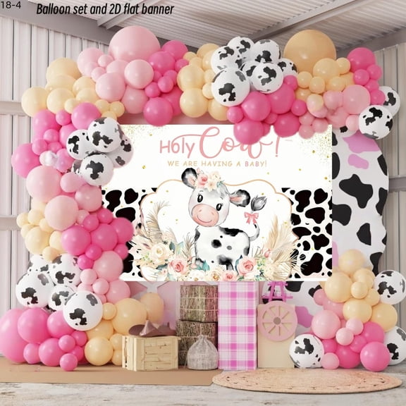 102pcs Cow Print Balloon Arch Kit - Farm Theme Birthday Party Decorations with "Holy Cow" Banner