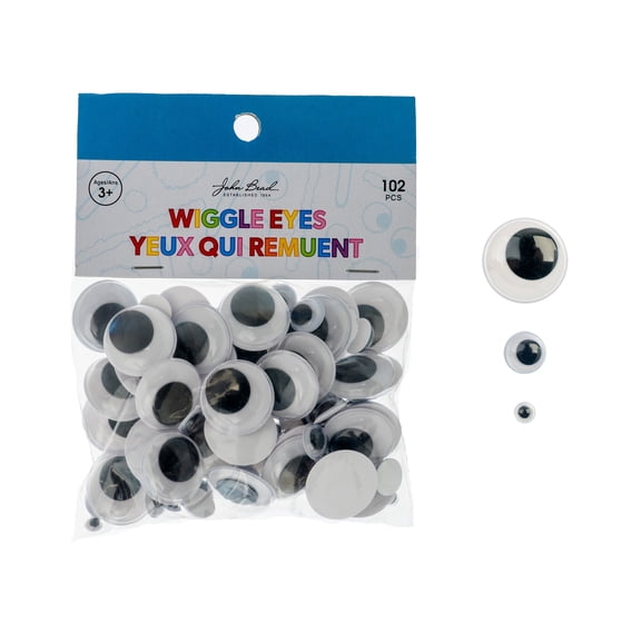 102pcs John Bead Self Adhesive Wiggle Eyes 20mm/10mm/5mm Black and White Googly Eyes for DIY Project, Craft Decorations