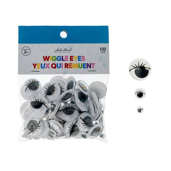 102pcs John Bead Wiggle Eyes with Lashes 20mm/10mm/6mm Black and White Googly Eyes for DIY Project, Craft Decorations