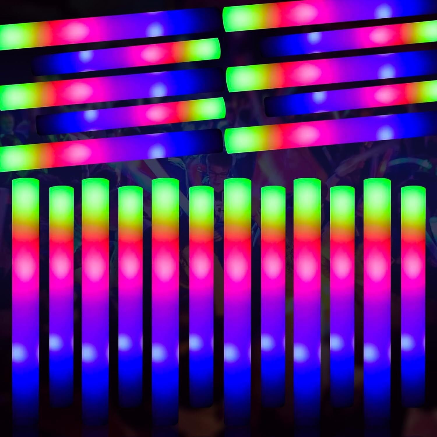 10/20x LED Foam Sticks Flashing Multi Color Glow In Dark Batons Light  Concert US