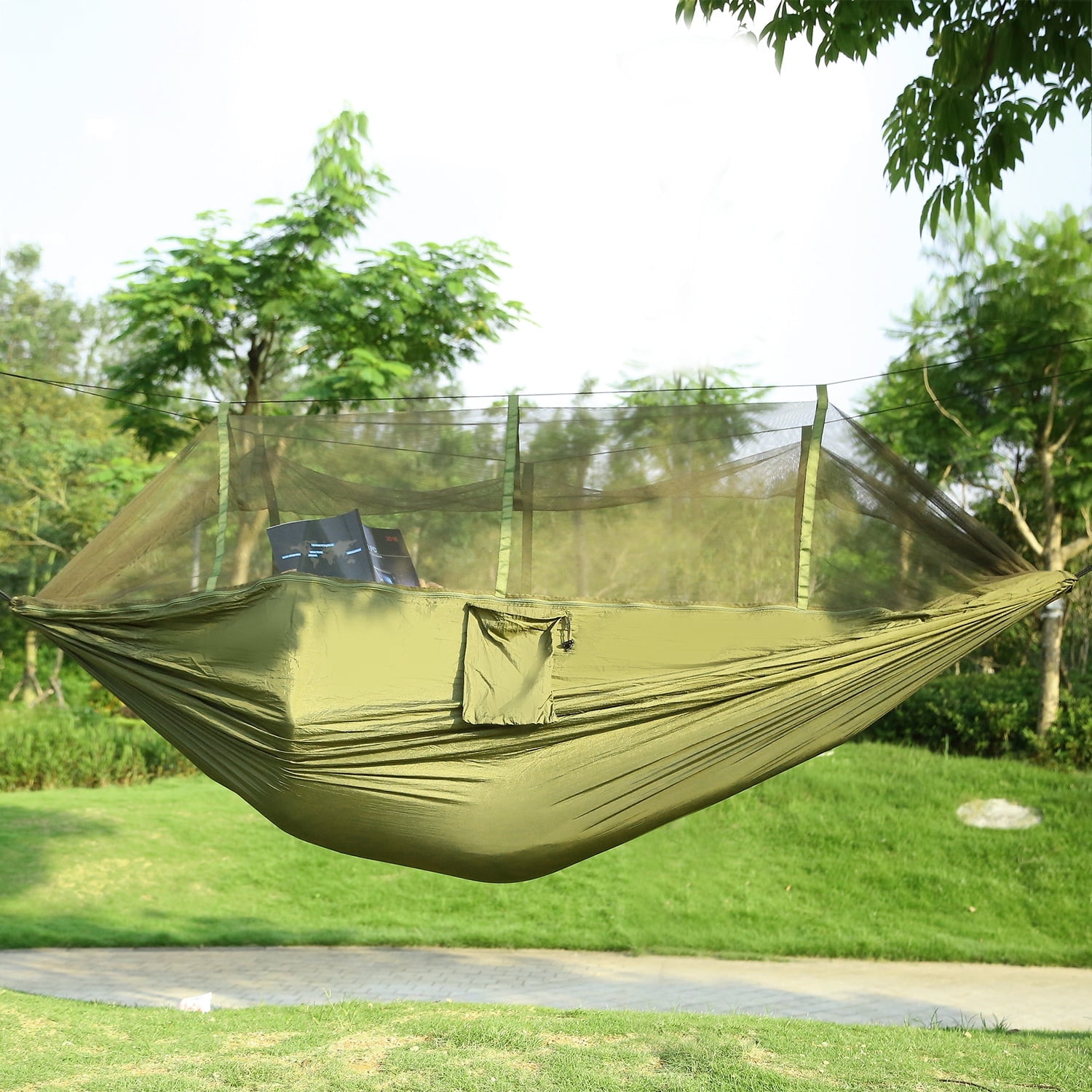 102x55in Camping Hammock TeqHome 2 Person Hammock Tent with Strap Hook Carry Bag for Outdoor Hiking Survival Travel Green