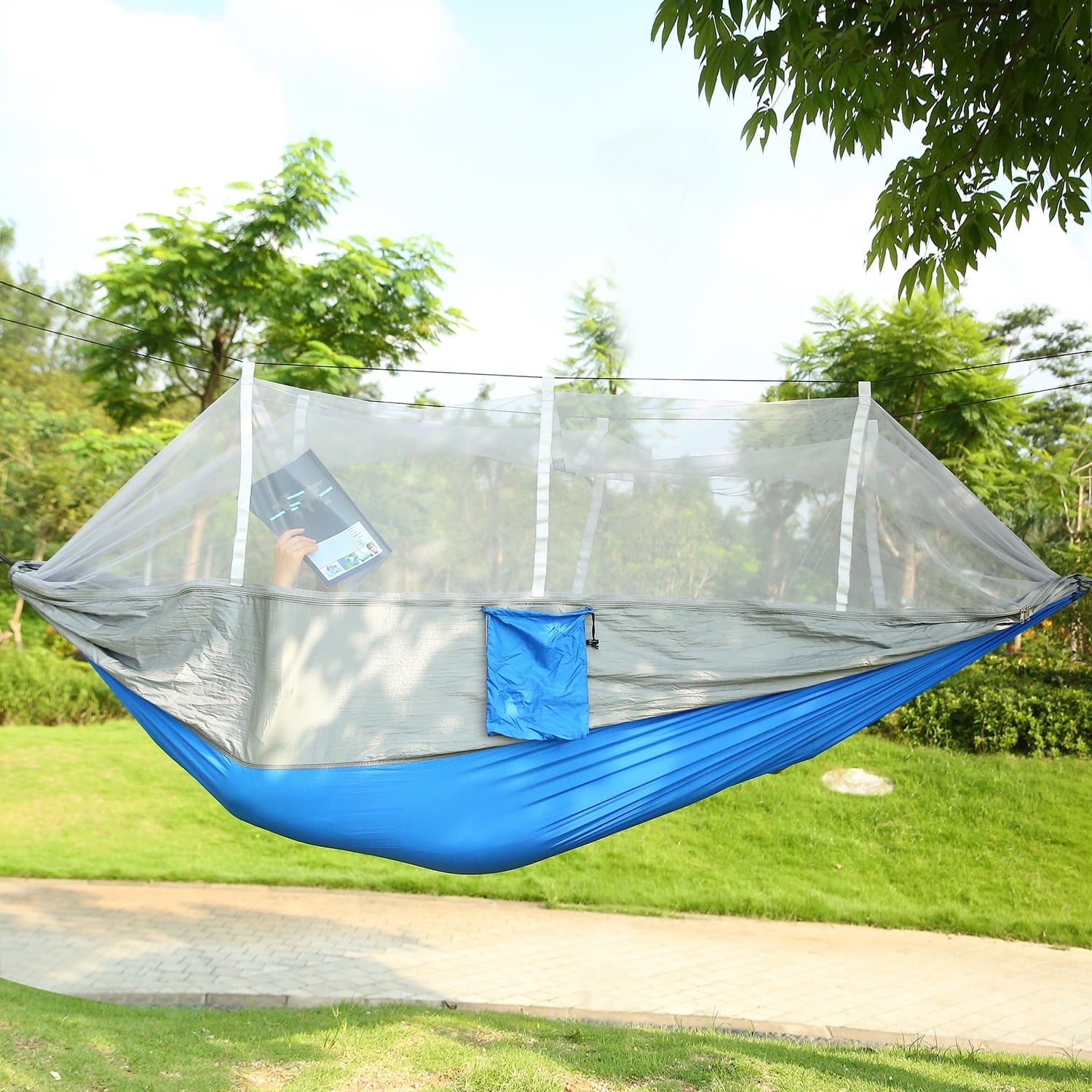 102x55in Camping Hammock TeqHome 2 Person Hammock Tent with Strap Hook Carry Bag for Outdoor Hiking Survival Travel Gray