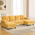 thumbnail image 1 of 103.5" Modular Sectional Sofa, Chenille U-Shaped Couch with Side Storage Pockets, Tufted Cloud Couch with  Armrest Pillows for Living Room, Yellow, 1 of 10