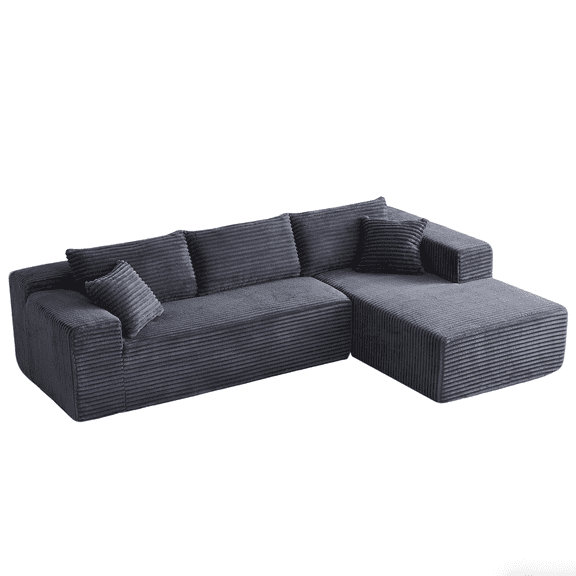 104" Flannel Sectional Sofa, L-Shaped Modern Modular High-Density Sponge Corner Sofa with Chaise Lounge & Pillows, Upholstered Cloud Couch for Living Room Bedroom Apartment