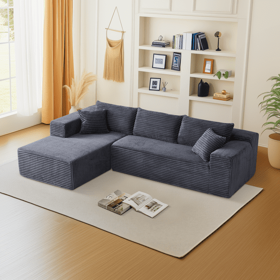 104" Modular Sectional Sofa, Flannel Modern L-Shaped Cloud Couch with Chaise Lounge & Pillows, Compressed Sofa with Upholstered High-Density Sponge, Corner Sofa for Living Room Bedroom Apartment