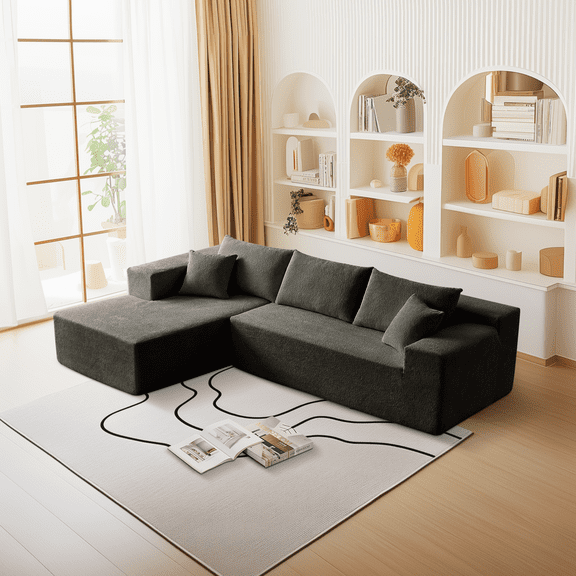 104" Sectional Sofa, L-Shaped Modern Modular High-Density Sponge Corner Sofa with Chaise Lounge & Pillows, Upholstered Cloud Couch for Living Room Bedroom Apartment