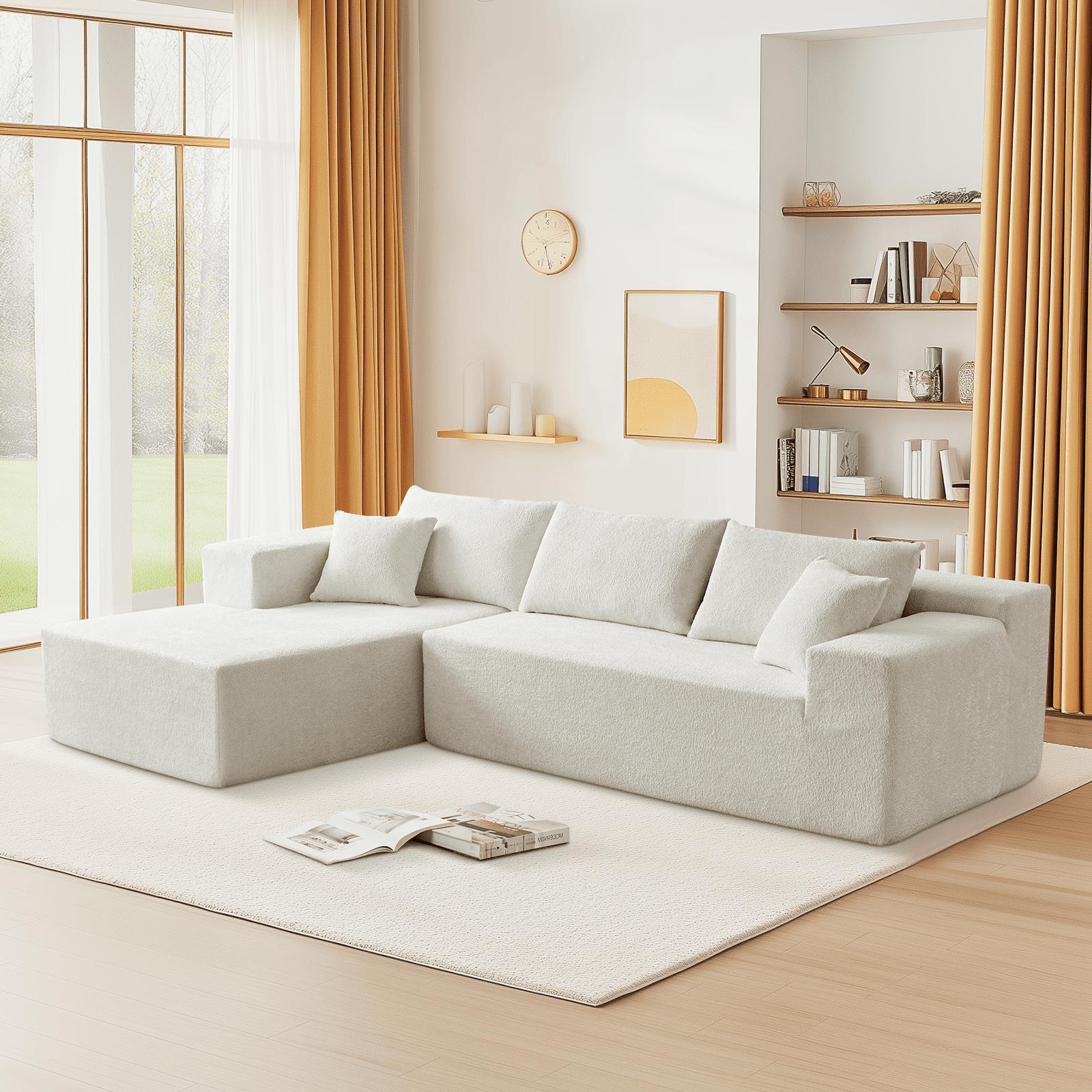 104" Sectional Sofa, L-Shaped Modern Modular High-Density Sponge Corner Sofa with Chaise Lounge & Pillows, Upholstered Cloud Couch for Living Room Bedroom Apartment