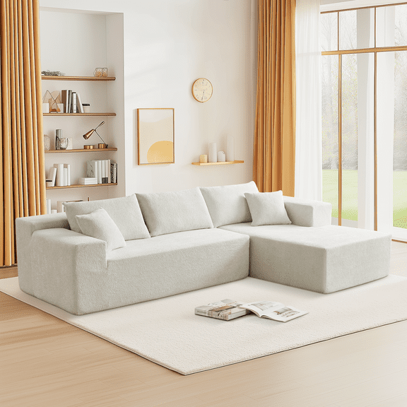 104" Sectional Sofa, L-Shaped Modern Modular High-Density Sponge Corner Sofa with Chaise Lounge & Pillows, Upholstered Cloud Couch for Living Room Bedroom Apartment