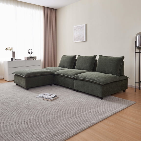 103.9" L Shape Sectional Sofa, Modern Chenille Fabric Modular Couch, 3 Seat L Shaped Sectional Deep Seat Corner Sofa for Living Room, Family Room, Apartment, Office, Green