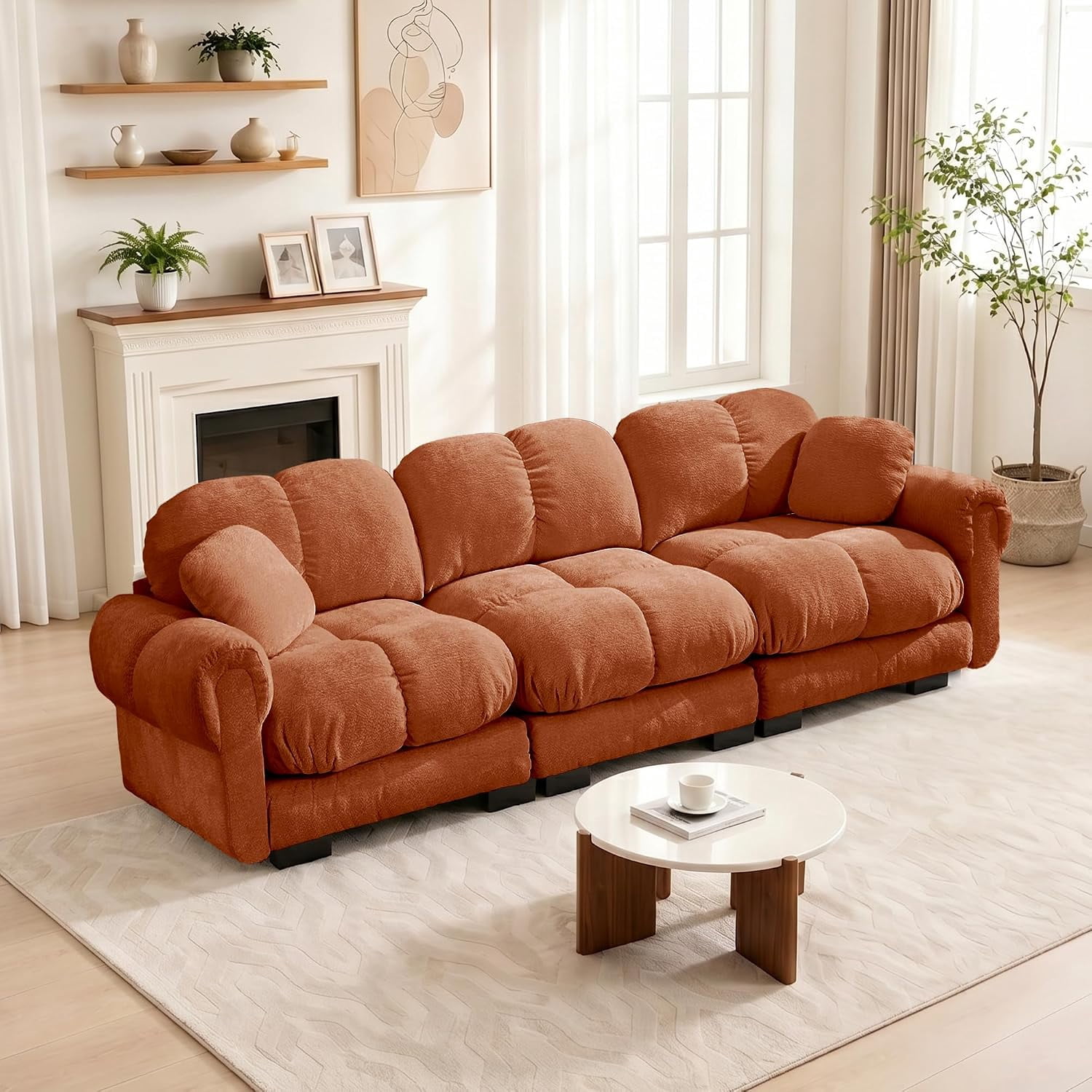 103.9'' Oversized Cloud Sectional Couch, Glossy Chenille 3-Seater Couches, Modern Modular Sofa, Comfy Upholstered Living Room Sofas for Small Spaces, Apartment, Offices, Orange