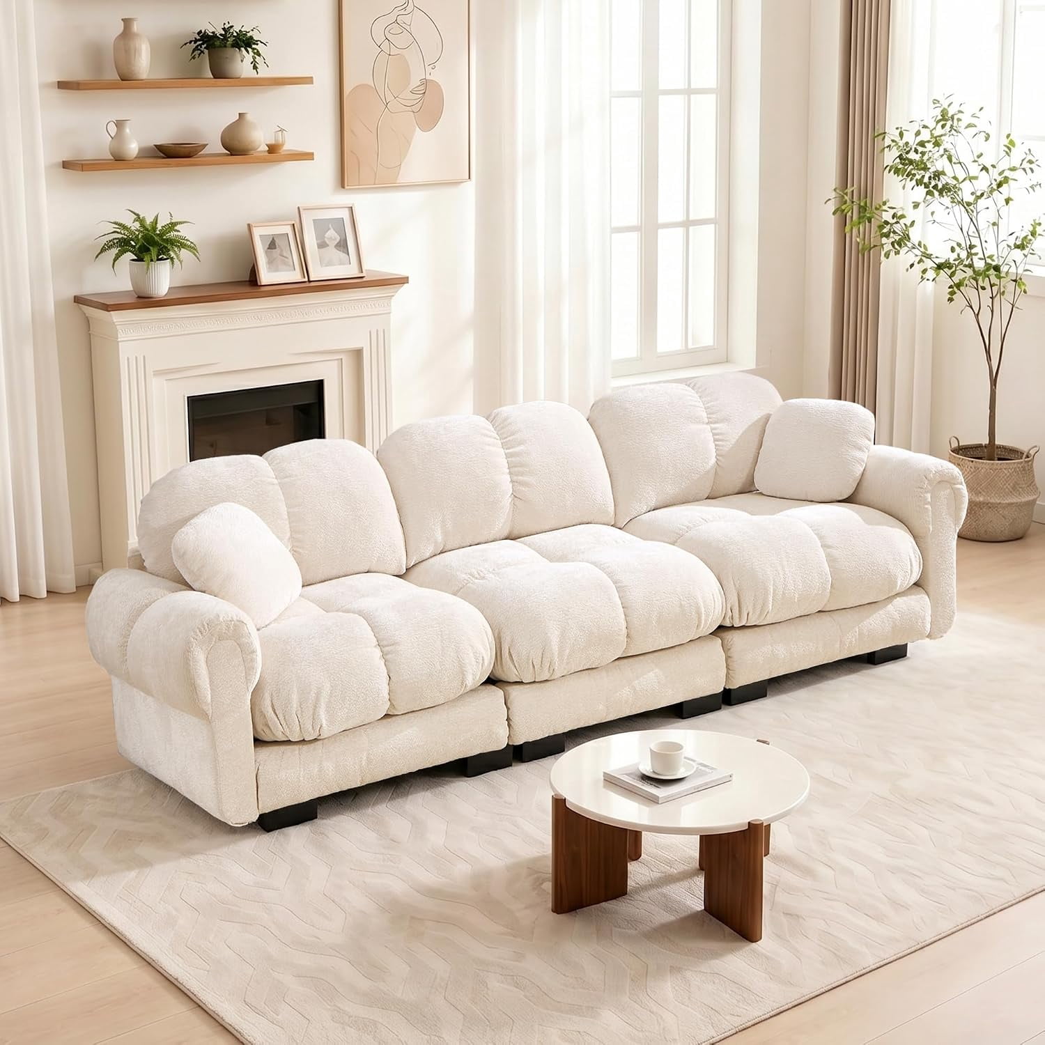 103.9'' Oversized Cloud Sectional Couch, Glossy Chenille 3-Seater Couches, Modern Modular Sofa, Comfy Upholstered Living Room Sofas for Small Spaces, Apartment, Offices, Beige
