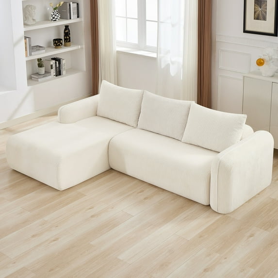 103" Beige Cloud L-Shaped Modular Sectional Sofa with Deep Seat, Oversized Corduroy Couch for Living Room & Bedroom, No Assembly