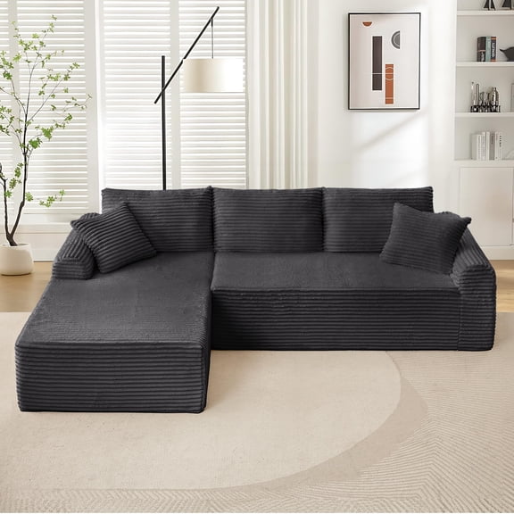 103" Cloud Sectional Couch for Living Room, L Shaped Boneless Sofa with Deep Seat Chaise, High Density Foam Compression Sofa, Corduroy Couch (Modern, Grey)